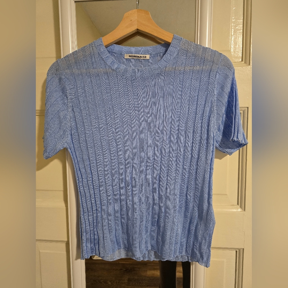 Georgia Alice Blue Ribbed Knit Top - Picture 6 of 14